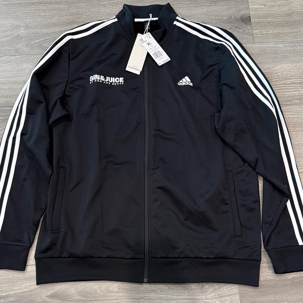 NWT GIN and JUICE adidas Black Track Jacket with White Stripe Accents